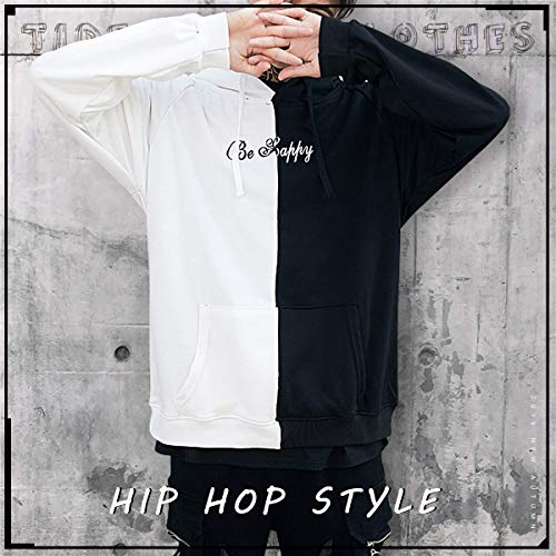 XIAOYAO Hombre Sudadera con Capucha Deportiva Manga Larga Hoodie Casual Camisa de Entrenamiento (L, Blanco Negro)