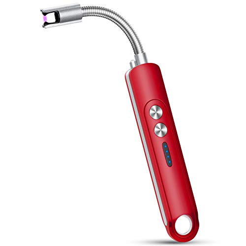 XIMU Mechero Electrico, Encendedor Electrico USB Mechero Recargable y Resistente al Viento, Mechero de Plasma sin Gas con USB Cable Control Tactil Portátil para Cigarrillo/Vela (Rojo)