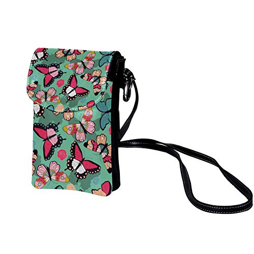 Xingruyun Bolso de teléfono móvil para Mujer Fondo de mariposa de color Mini Bolso de teléfono Celular Monedero doble de Cuero con ranura para tarjeta de crédito 19x12x2cm