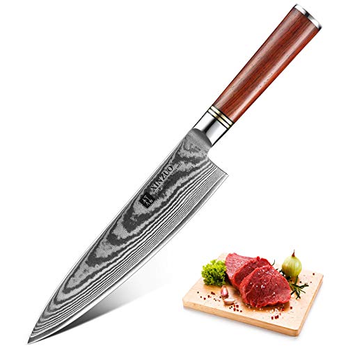 XINZUO 20cm Cuchillo Chef, Acero Damascus Cuchillo de Cocinero Gyuto Profesional Cuchillos de Cocina Súper Acero Japonés Cuchillo de Verduras con Ergonómico Mango de Rosewood -H Serie