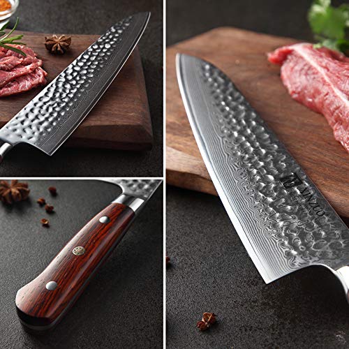 XINZUO Cuchillo de Cocina 21cm de Acero Damasco Japonés 67 Capas Profesional Gyuto Cuchillo de Chef con Rosewood Mango - Yun Serie