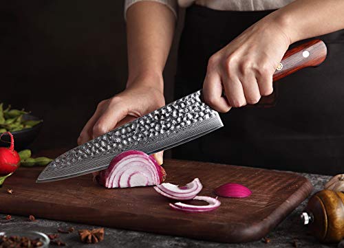 XINZUO Cuchillo de Cocina 21cm de Acero Damasco Japonés 67 Capas Profesional Gyuto Cuchillo de Chef con Rosewood Mango - Yun Serie