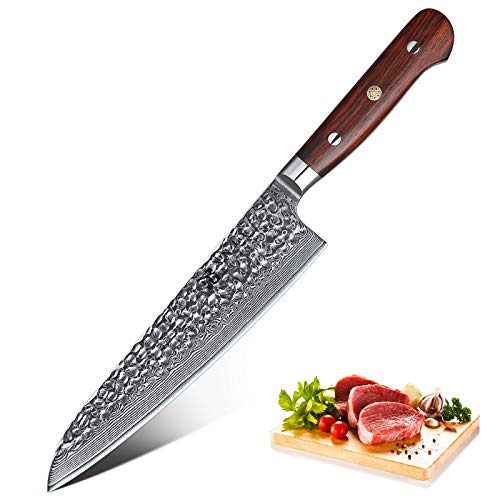 XINZUO Cuchillo de Cocina 21cm de Acero Damasco Japonés 67 Capas Profesional Gyuto Cuchillo de Chef con Rosewood Mango - Yun Serie