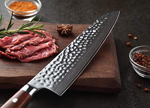 XINZUO Cuchillo de Cocina 21cm de Acero Damasco Japonés 67 Capas Profesional Gyuto Cuchillo de Chef con Rosewood Mango - Yun Serie