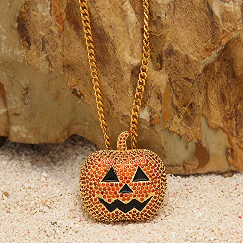 XIRENZHANG Incluye joyas de Halloween Jack calabaza luces micro circón colgante Jack O' linterna (oro, negro)