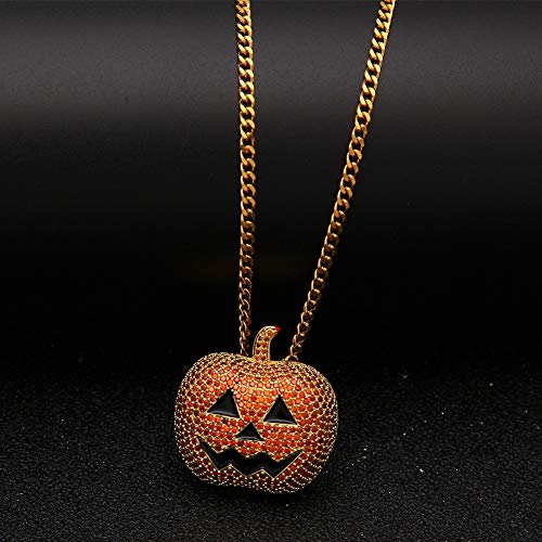 XIRENZHANG Incluye joyas de Halloween Jack calabaza luces micro circón colgante Jack O' linterna (oro, negro)