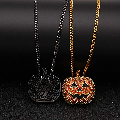 XIRENZHANG Incluye joyas de Halloween Jack calabaza luces micro circón colgante Jack O' linterna (oro, negro)