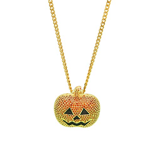 XIRENZHANG Incluye joyas de Halloween Jack calabaza luces micro circón colgante Jack O' linterna (oro, negro)