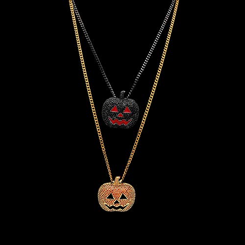 XIRENZHANG Incluye joyas de Halloween Jack calabaza luces micro circón colgante Jack O' linterna (oro, negro)