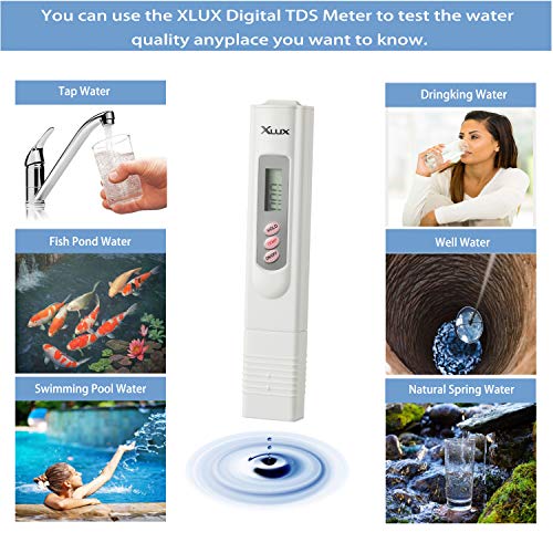 XLUX Medidor de Digital de Calidad del Agua para Filtro Osmosis inversa Probar Rango de medición de 0-9.990 ppm TDS