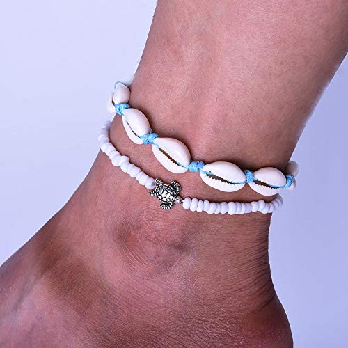 XULOVE Tobillera Cadena Boho Concha De Metal Natural Estrella De Mar Turquesa Flamenco Grano De Arroz Tortuga Estrella De Cinco Puntas Concha Borla Pulsera De Tobillo,E