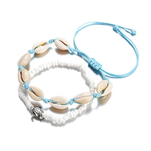 XULOVE Tobillera Cadena Boho Concha De Metal Natural Estrella De Mar Turquesa Flamenco Grano De Arroz Tortuga Estrella De Cinco Puntas Concha Borla Pulsera De Tobillo,E