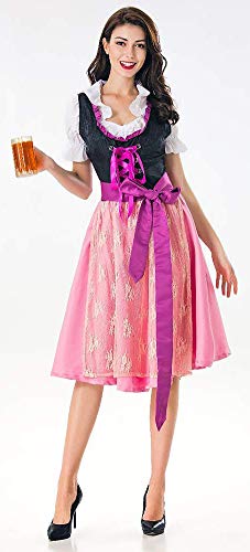 XYFW Mini Dirndl Incl. Delantal De Encaje, Carnaval Y Oktoberfest Cintura, Dirndl Corto con Un Aspecto Noble, Cordones Nobles Vestido Sin Hombros para Mujer Vestido De Dirndl Flores,L