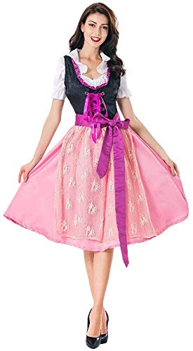 XYFW Mini Dirndl Incl. Delantal De Encaje, Carnaval Y Oktoberfest Cintura, Dirndl Corto con Un Aspecto Noble, Cordones Nobles Vestido Sin Hombros para Mujer Vestido De Dirndl Flores,L