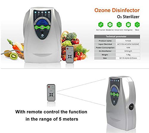 XYYMC 500 MG/h Ozonizador, Generador de Ozono Doméstico Digital Negative Ion purificador de Aire Limpieza y desinfección Dispositivo para el Agua, Verduras, Frutas, etc