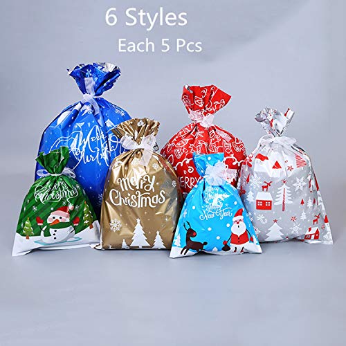 YAAVAAW 30Pz Bolsas Grandes de Regalo de Navidad(con Cintas y 50 etiquetas),Envoltura de Regalos Bolsas para Regalos Navidad Bolsas Suministros de fiesta de Navidad,Bolsas de regalo de Año Nuevo