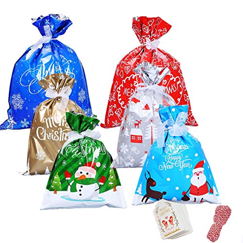 YAAVAAW 30Pz Bolsas Grandes de Regalo de Navidad(con Cintas y 50 etiquetas),Envoltura de Regalos Bolsas para Regalos Navidad Bolsas Suministros de fiesta de Navidad,Bolsas de regalo de Año Nuevo