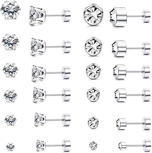 YADOCA 12 Pares Aretes de Zirconia Cúbica de Acero Inoxidable Piercing de Barra con Pesas Piercing de Cartílago Oreja Helix Tragus 3-8MM