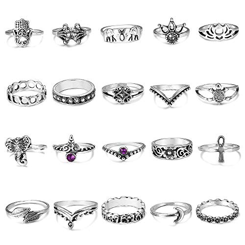 YADOCA 20 Piezas por Juego de Anillos de aleación diseñado para Chicas la Moda Hermoso Zafiro Talla Hueca