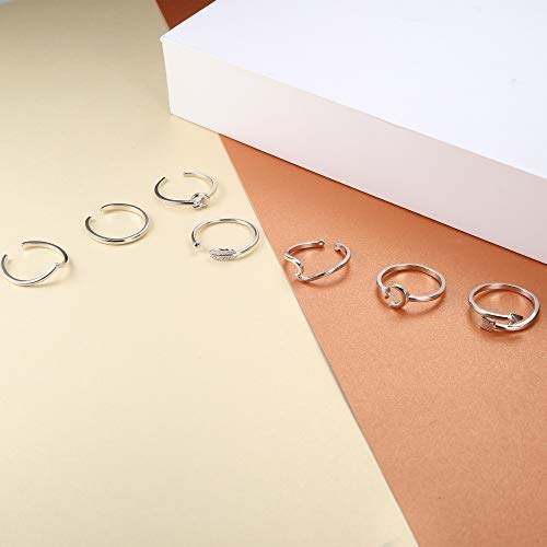 YADOCA 7 Piezas Anillo Ajustable para Mujeres Niñas Simple Anillo Ola Luna Estrella Anillo Articulado Set Anillos Mujer Regulable Plata Oro Rosa Oro