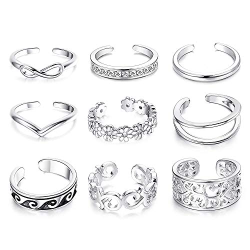 YADOCA 9 Pcs Anillo del Dedo del Pie Ajustable para Mujer Niñas Midi Anillos Vintage Punk étnico Bohemia Anillo