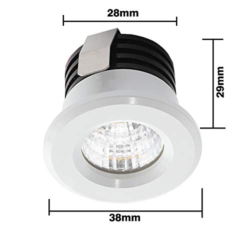 Yangtech 4 x Mini focos LED empotrables 3 W blanco cálido, mini foco LED para la vitrina Station de interiores, iluminación de cartón yeso empotrado, transformador