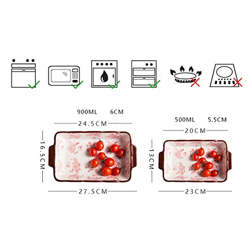 Yangxuelian Fuente Horno Ceramica Bandeja de Horno de cerámica arroz cocido al Horno Horno Binaural Rectangular for Hornear Queso Plato Placa Occidental para lasañas, Pasteles, Tapas y más