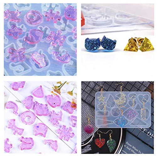 YAOYIN Resina Moldes para Resina Epoxi - 100 Piezas Moldes Resina y 100g Resina DIY Silicona Moldes Resina para Fabricación de Joyas DIY Artesanía con Bolsa Almacenamiento y Kit de Herramientas