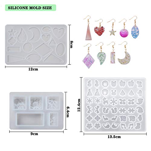 YAOYIN Resina Moldes para Resina Epoxi - 100 Piezas Moldes Resina y 100g Resina DIY Silicona Moldes Resina para Fabricación de Joyas DIY Artesanía con Bolsa Almacenamiento y Kit de Herramientas