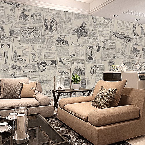 yazi - Papel pintado de PVC autoadhesivo, estilo mediterráneo, impermeable, grueso, para sala de estar, periódico, 60 x 300 cm