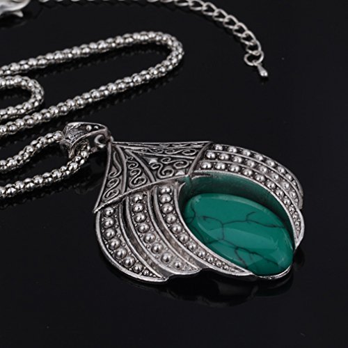 YAZILIND Diseño Especial de Sistemas de la joyería Pendientes de Gota Colgante de Collar de la Flor de la Turquesa de la Garra de Plata Verde Retro Plateado Pulsera con Encanto