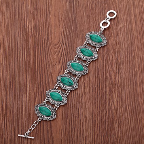 YAZILIND Diseño Especial de Sistemas de la joyería Pendientes de Gota Colgante de Collar de la Flor de la Turquesa de la Garra de Plata Verde Retro Plateado Pulsera con Encanto