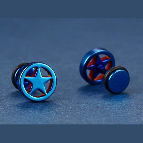 YAZILIND hombres oreja perno titanio acero punk estilo Ronda pentagrama estrella forma piercing pendientes regalo de la joyería (azul)