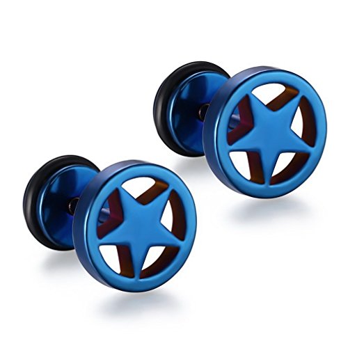 YAZILIND hombres oreja perno titanio acero punk estilo Ronda pentagrama estrella forma piercing pendientes regalo de la joyería (azul)