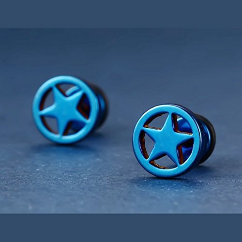 YAZILIND hombres oreja perno titanio acero punk estilo Ronda pentagrama estrella forma piercing pendientes regalo de la joyería (azul)