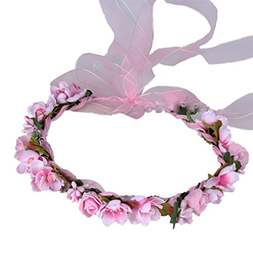 YAZILIND Nupcial Rose Flor de la Corona de Dama de Honor de Pelo Corona Floral Diadema de Playa para los Festivales de Boda (Rosa)