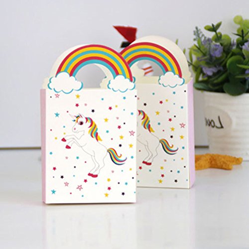 YeahiBaby Las Bolsas de Papel del Unicornio 24pcs con el Arco Iris manejan Las Bolsas del Caramelo del Regalo del Partido, 10 x 8 x 3cm