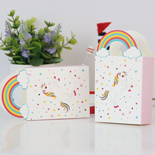 YeahiBaby Las Bolsas de Papel del Unicornio 24pcs con el Arco Iris manejan Las Bolsas del Caramelo del Regalo del Partido, 10 x 8 x 3cm