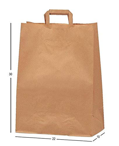 Yearol K06 25 Bolsas papel kraft marrón estraza con asa. 30*22*10 Especial para regalos, Navidad, eventos, cumpleaños, bodas, comercio, compra, venta, manualidades, embalaje, transporte. Base plana