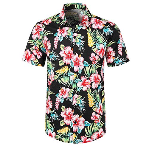 YEBIRAL Polos Manga Corta Hombre Manga Corta Básico Polo con Botones Camisa Hawaiana Hombre Camiseta Fruta Floral Estampado Formales Tops (2XL