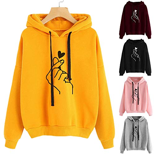 Yesmile Mujer CamisetasLas Mujeres Camisa Sudadera con Capucha de Manga Larga con Capucha y Manga Larga con Capucha y Estampado de emoticonos de Mujer (Rojo-B, S)