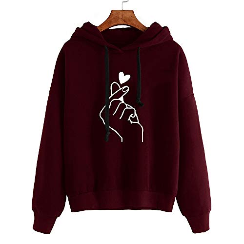 Yesmile Mujer CamisetasLas Mujeres Camisa Sudadera con Capucha de Manga Larga con Capucha y Manga Larga con Capucha y Estampado de emoticonos de Mujer (Rojo-B, S)