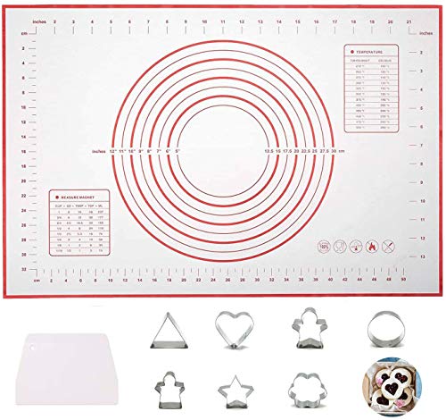 YFOX Reutilizable Antiadherente Pasta Esterilla de Silicona para la Medición de Pasteles Kit de Raspador y Molde de Galletas El tamaño es de 60 x 40 cm (rojo).