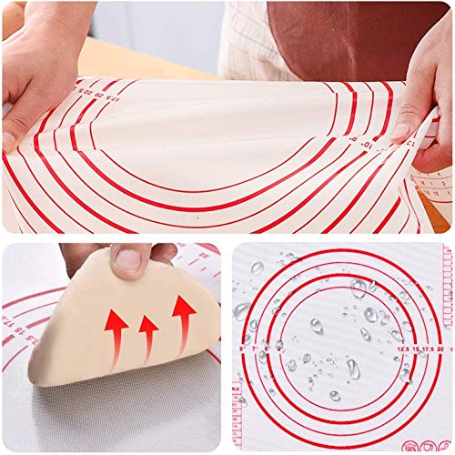 YFOX Reutilizable Antiadherente Pasta Esterilla de Silicona para la Medición de Pasteles Kit de Raspador y Molde de Galletas El tamaño es de 60 x 40 cm (rojo).