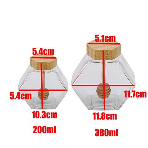 YHDNCG 220 ML / 380 ML Mini Tarro de Miel de Vidrio Hexagonal Tarro de contenedor de Botella de Miel con Cuchara de Miel Botella de Embalaje de Miel