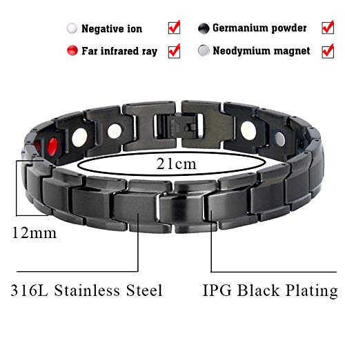 YHM Pulsera De Terapia Magnética De Acero Inoxidable, 4 Elementos para Aliviar El Dolor De La Artritis, Es La Mejor Opción De Regalo para Familiares Y Amigos (Negro)