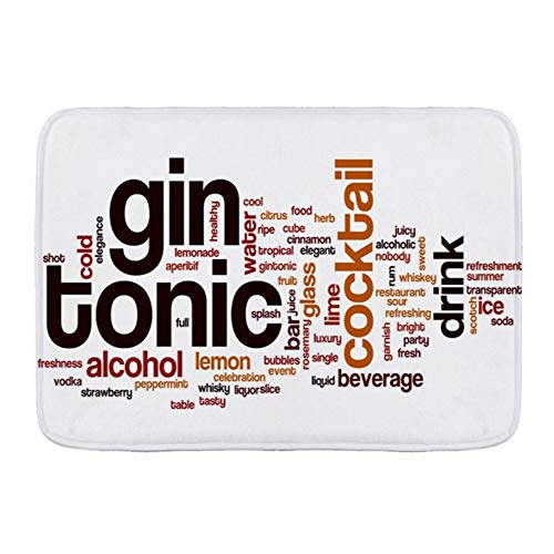 Yhouqukhdeueh Alfombrillas para baño, Limón Jugo frío Gin Tonic Palabra Nube líquida Cóctel de Hielo Rebanada de Alcohol Barra alcohólica Bebidas Cítricos,con Respaldo Antideslizante,29.5"X17.5"