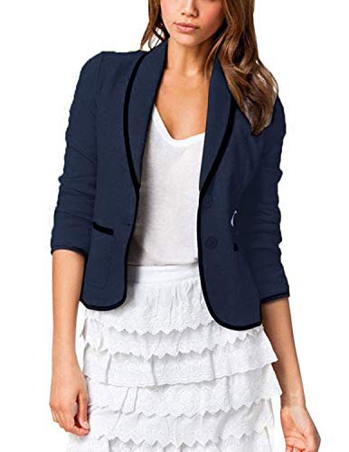 YIPIN Blazer Mujer Chaqueta de Traje Americanas Elegante OL Casual Otoño Slim Fit Oficina Negocios Abrigo,Azul Marino,XL