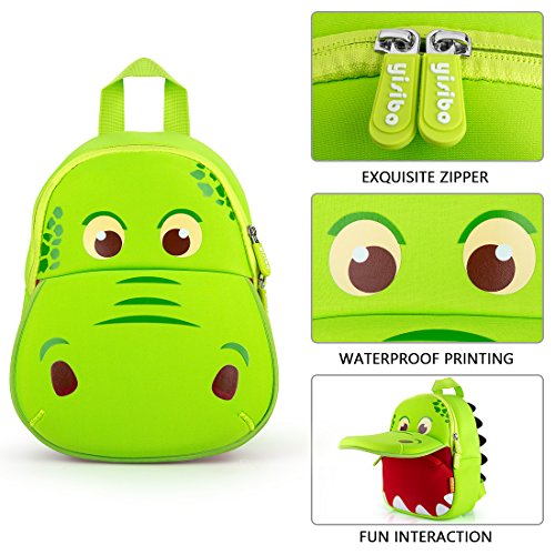 yisibo Mochilas para Niños Kindergarten Preescolar para Niños Pequeños/Niñas Mochila 3D Bolsa De Animales Mochilas para Niños Linda Mochila De Guardería 2-6 Años(Boca Grande Dinosaurio-Verde)