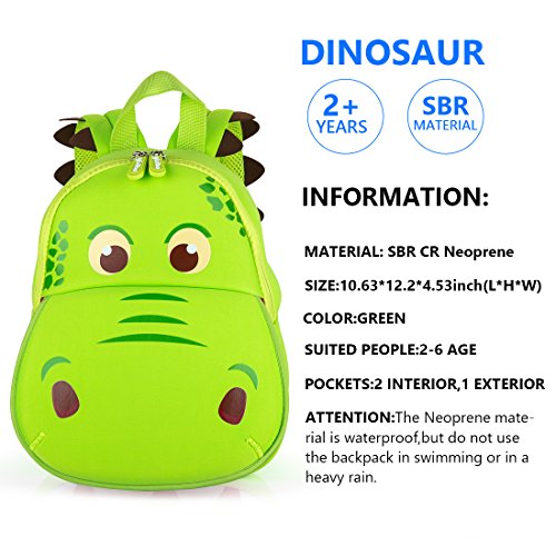 yisibo Mochilas para Niños Kindergarten Preescolar para Niños Pequeños/Niñas Mochila 3D Bolsa De Animales Mochilas para Niños Linda Mochila De Guardería 2-6 Años(Boca Grande Dinosaurio-Verde)